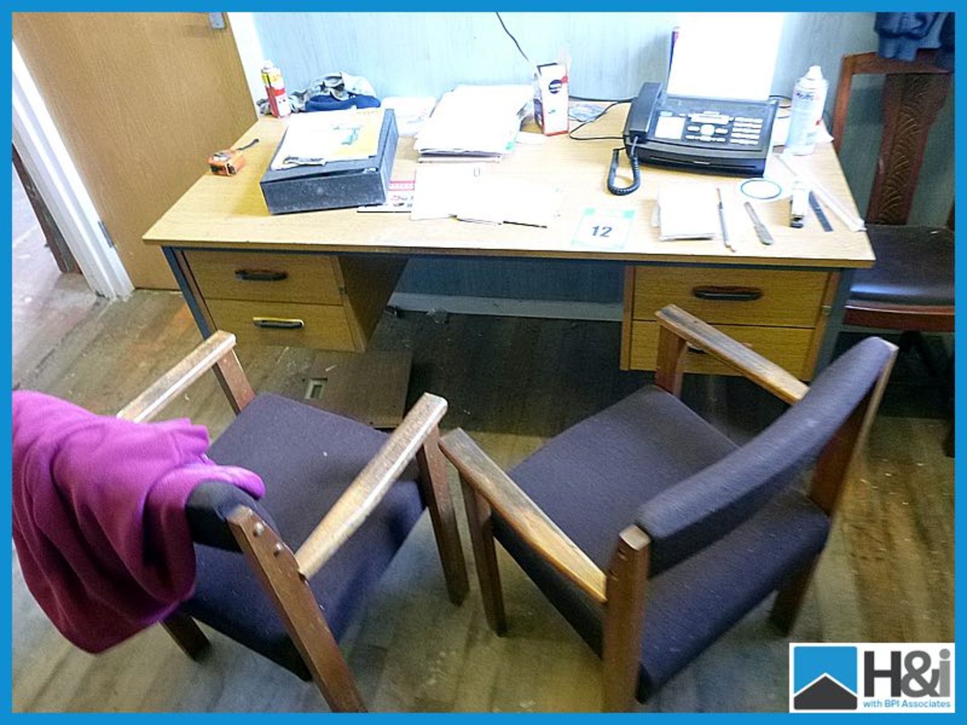 Office desk and three chairs- excludes contents Appraisal: Good Serial No: NA Location: Jack Madeley - Image 3 of 3