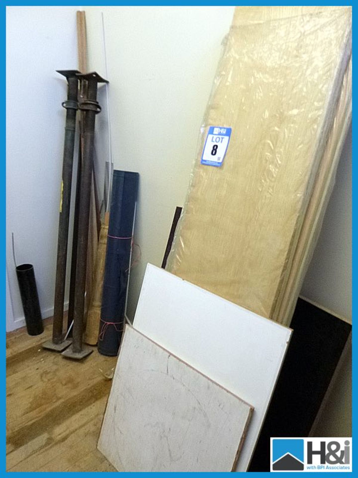 Contents of foyer to include acroprops, polythene, lengths of wood, set of drain rods etc Appraisal: