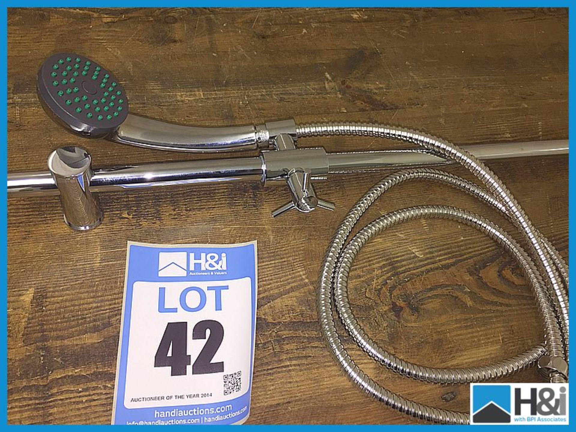 2 x new polished chrome 680mm riser rail kits with shower handset and hose boxed  Appraisal: Viewing