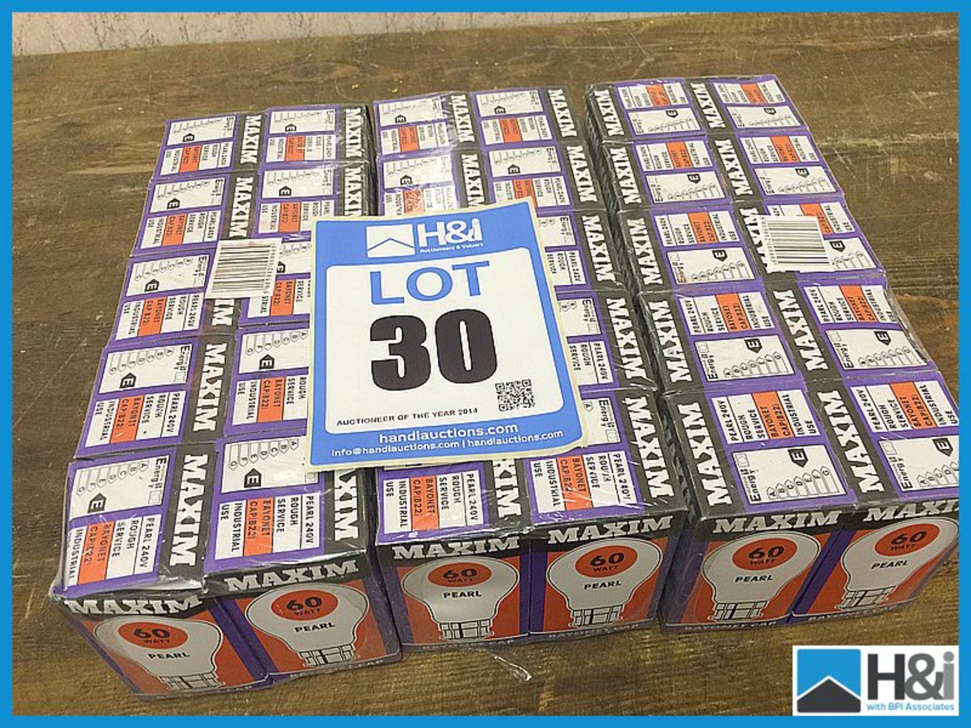 30 x new 60w pearl bayonet cap bulbs  Appraisal: Viewing Essential Serial No: NA Location: H&I,