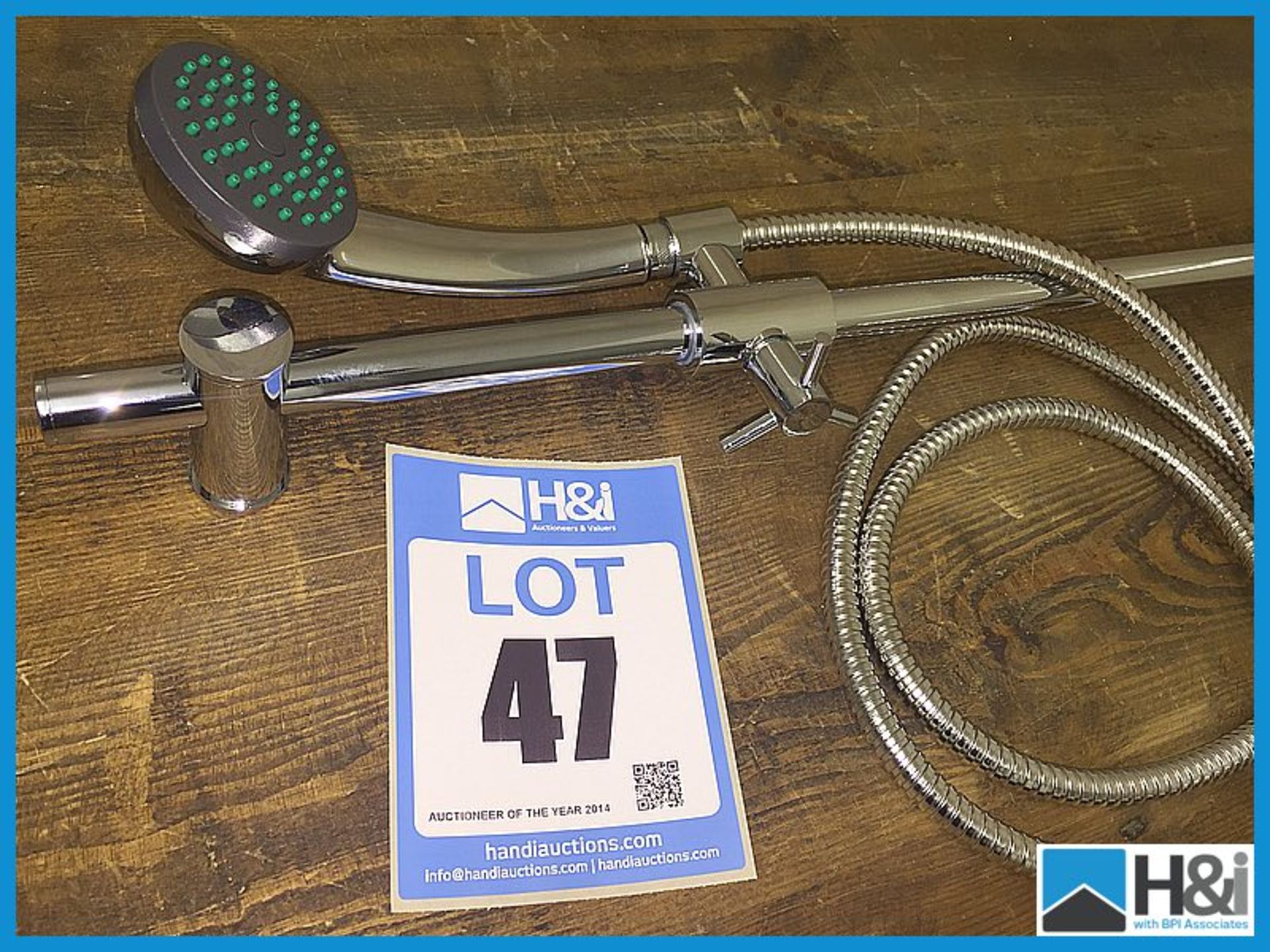 2 x new polished chrome 680mm riser rail kits with shower handset and hose boxed  Appraisal: Viewing