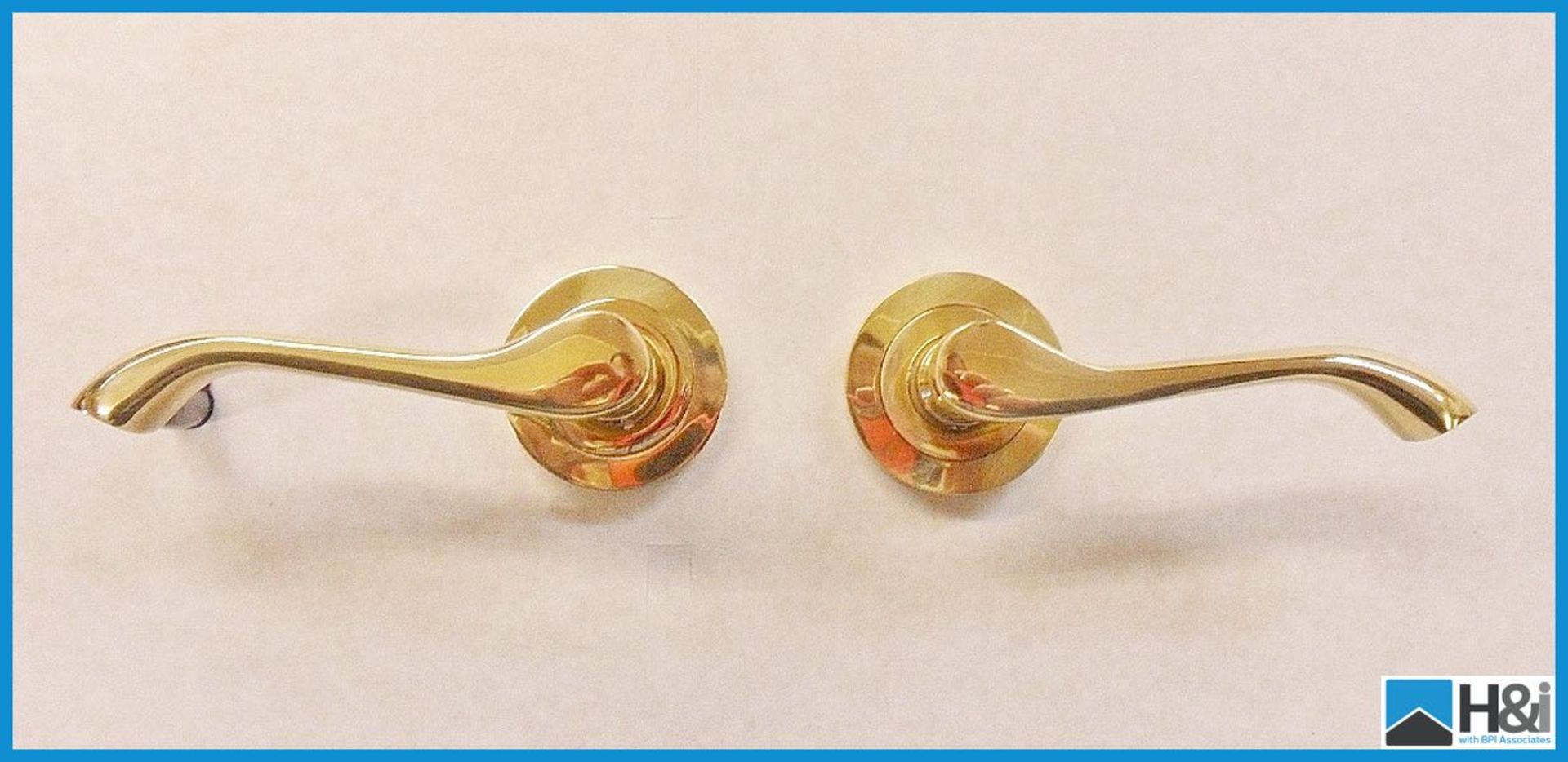 Lot of 30no pairs Cadenza polished brass finish internal door scrolled handle lever on rose latch