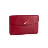 Louis Vuitton pochette à rabat en cuir épi rouge castillan housse 17x27 cm