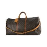 Louis Vuitton sac Keepall 60 en toile enduite monogrammée et bandoulière en cuir naturel 33x60x26