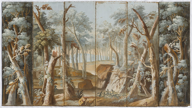 Exceptionnel ensemble de décors de théâtre du XVIIIe s. composés de 20 grands panneaux peints à l'