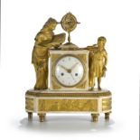 Pendule d'époque Louis XVI en marbre blanc et bronze doré à décor d'Uranie muse de l'astronomie et