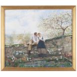 Jean-Charles Meissonier (1848-1917) Rendez-vous galant au jardin huile sur toile 47x54 cm