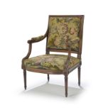 Fauteuil à la reine d'époque Louis XVI estampillé G. IACOB en hêtre mouluré et sculpté à décor de