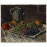 Walter Mafli (1915) Nature morte aux raisins et pommes &nbsp huile sur toile signée 50x61 cm