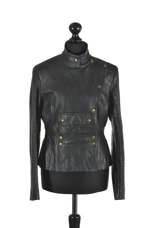 Céline veste de motard&nbsp en cuir vieilli noir boutons en laiton noirci T38 - Image 2 of 2