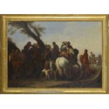 ?Georg Philipp Rugendas (1666-1742) attr. à Cavaliers et paysans huile sur toile marouflée sur