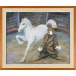 Willy James Rochat (1920-2004) &nbsp Clown et cheval au cirque pastel sur carton signé et daté (19)