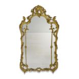 Miroir à pareclose de style Louis XV XIXe s. en bois doré et sculpté à décor de feuilles d'