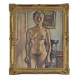 Emile-François Chambon (1905-1993) &nbsp Jeune femme nue devant un poêle &nbsp huile sur toile