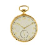 ?Zenith montre de poche en or 585 années 1920 mécanique cadran argenté mat chiffres arabes et