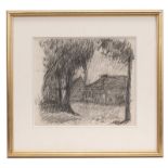 Ecole française (XXe s.), Maison à travers les arbres, c. 1910, fusain et crayon de graphite sur