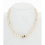 Collier 1 rang de perles de culture fermoir en or 375 serti de perles poinçons anglais long. 42 cm
