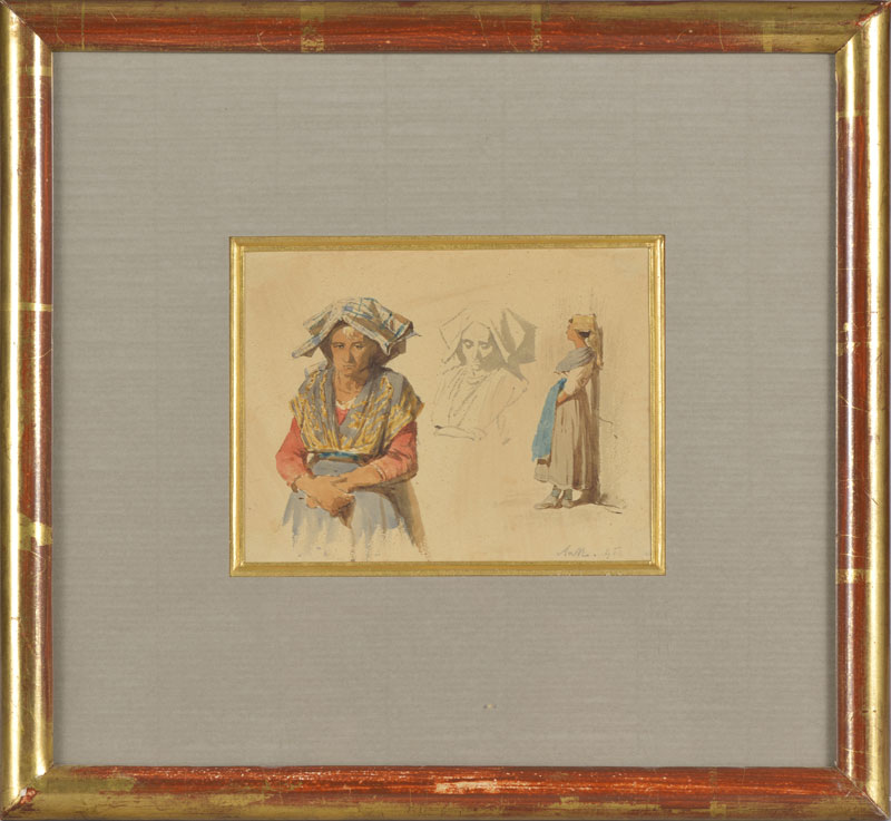 Jacques Alfred van Muyden (1818-1898) Loggia à "Albano" et&nbsp Femmes romaines lot de 2 dessins 1