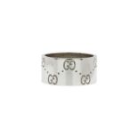 ?Gucci bague en or gris 750 portant le monogramme de la marque signée doigt 52-12