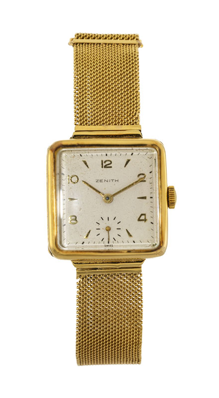 Zenith montre-bracelet en or 750 années 1950 &nbsp mécanique cadran argenté mat chiffres arabes et