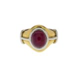 Bague 2 ors 750 sertie d'un rubis taille cabochon doigt 52-12 10g