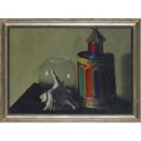 Jean Roll (1921) &nbsp Nature morte à la lanterne et au coquillage huile sur toile signée et