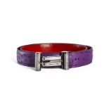 Ceinture en autruche violet boucle métal noirci boîte housse 93 cm