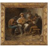 Alfred van Muyden (1818-1898) Musiciens dans une taverne romaine huile sur toile marouflée sur