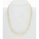 Collier 1 rang de perles de culture blanches fermoir en or gris 750 long. 48 cm
