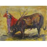 Lélo Fiaux (1911-1964) Corrida huile sur toile signée et cachet de l'atelier au verso 33 5x44 cm