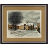 Jacques Deperthes (1935) Village sous la neige lithographie couleur signée et numérotée 11/100 au