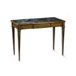 Table de milieu de style Louis XVI fin XIXe s. en bois de placage ceinture ouvrant par un tiroir