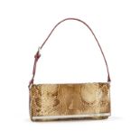 ?Fendi sac baguette à rabat en python naturel bandoulière en cuir bordeaux housse 13x25 cm