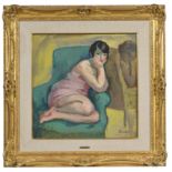 Henri Baptiste Lebasque (1865-1937), "Femme en chemise accroupie sur un fauteuil", huile