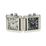 Cartier Tank Française &nbsp pendulette de voyage double réveil en acier pouvant indiquer 2