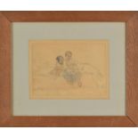 Benjamin I Vautier (1829-1898) &nbsp Enfants&nbsp et&nbsp chien crayon et aquarelle sur papier signé