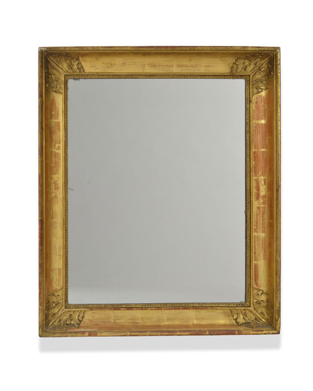 Miroir rectangulaire XIXe s. &nbsp en bois doré cadre orné de quatre palmettes 76.5x63.5 cm&nbsp