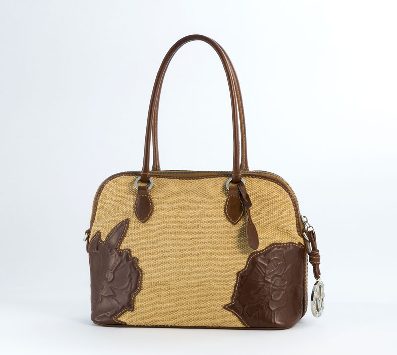 Valentino sac en osier et cuir brun-roux en forme de feuilles deux poignées bandoulière 20x30 cm