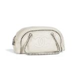 ?Chanel sac luxe ligne Bowling en cuir de veau teinté ivoire double poignée à chaînette et cuir