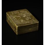 Boîte à pierre à encre en laiton gravé Chine époque République quadrangulaire à angles arrondis