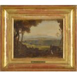 Barthélémy Menn (1815-1893) Paysage de campagne&nbsp animé huile sur papier marouflé sur panneau
