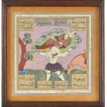 Enluminure d'un album du Shahnameh de Firdausi attribuée à Mu'in Musavvir (1617-1708)	 Iran safavide