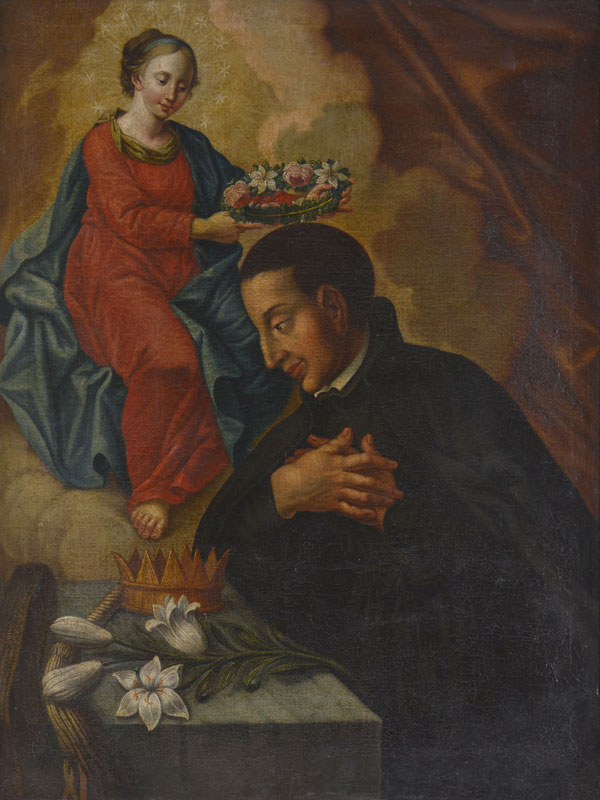 Anonyme (XIXe s.)	 Saint Louis de Gonzague couronné par la Vierge	 huile sur toile	 82x62 cm - Image 2 of 2