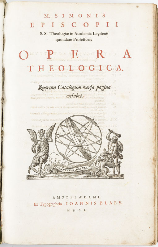 EPISCOPIUS.&nbsp	Opera theologica. Amsterdam	 Blaeu	 1650.&nbsp	2 parties en 1 vol. grand in-4°