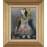 Juan Garcia Ripolles (1932)	&nbsp	Jeune femme au chien	 technique mixte sur toile	 signée et