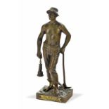 Adrien Etienne Gaudez (1845-1902)	 Mineur	 sculpture en bronze à patine dorée	 signé et intitulé	 h.