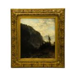 Alfred Metzener (1833-1905)	 Paysage alpestre&nbsp	animé&nbsp	avec cascade	&nbsp	huile sur toile