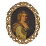 Anonyme (XIXe s)	 Femme aux parures de perles	 huile sur toile	 probablement XIXe s.	 format ovale