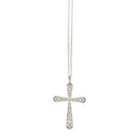 Pendentif croix fin XIXe s. 2 ors 750 ajouré serti de diamants taille ancienne et rose et d'une