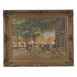 Heinrich Hermanns (1862-1942)	 Scène de marché dans une ville allemande	 huile sur toile	 signée